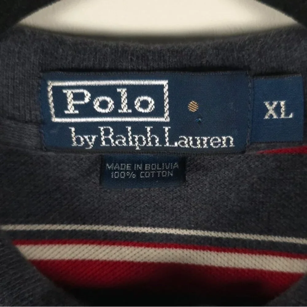 POLO RALPH LAUREN VTG Bolivia Made 🇧🇴 Striped Mesh Polo Shirt‎ Pocket Chest XL